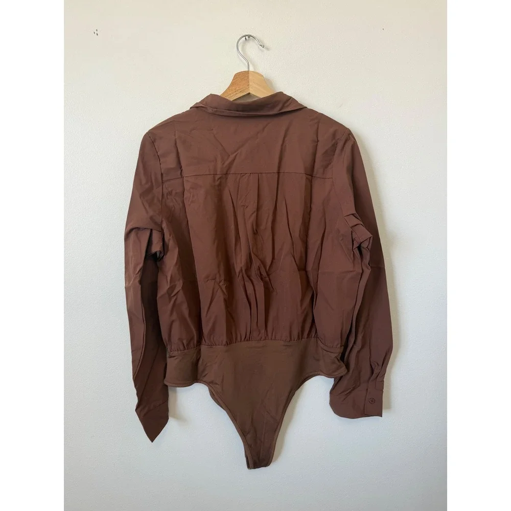 Daisy Collared Button-Front Thong Bodysuit – Mocha – NWT – XL - Picture 5 of 5